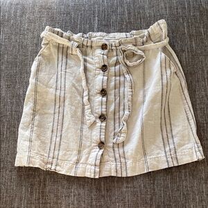 Maurices Tan and Cream Mini Linen Skirt with Tie Front (Size 10)